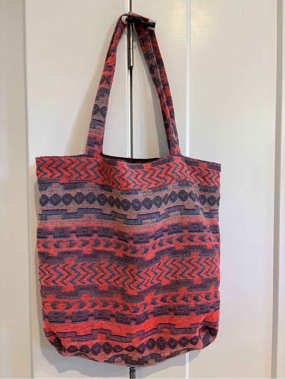 Mossimo Supply Co. Coral and Navy Woven Aztec Tote